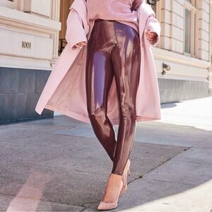 Spanx faux gloss patent leather leggings ruby burgundy NEW